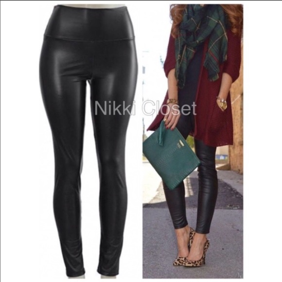 Faux Leather Leggings High Waist Tummy Control - Picture 3 of 5